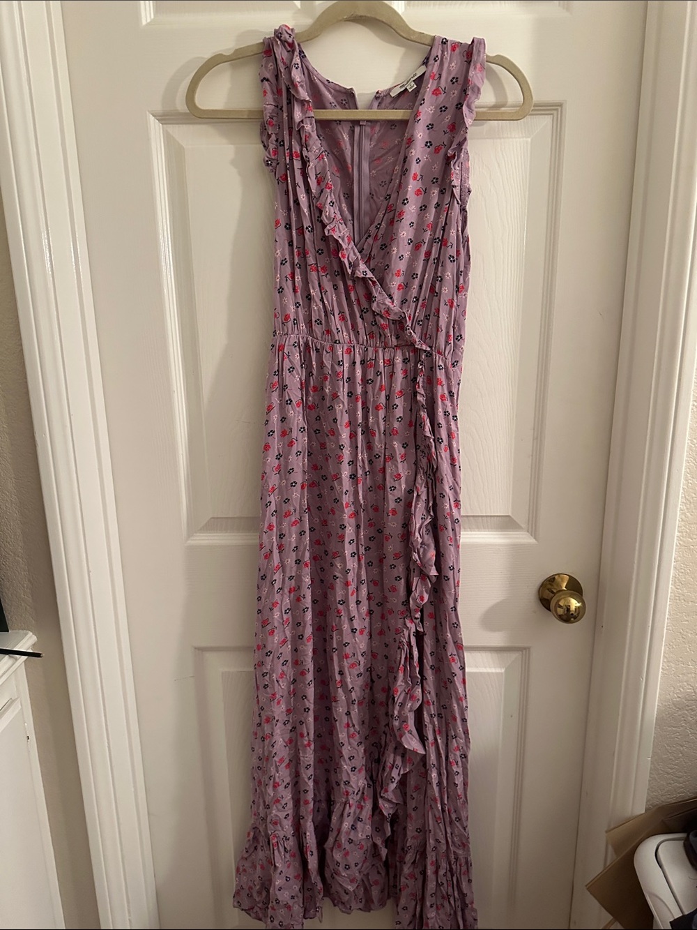Madewell Lavender Floral Ruffle Wrap Maxi Dress